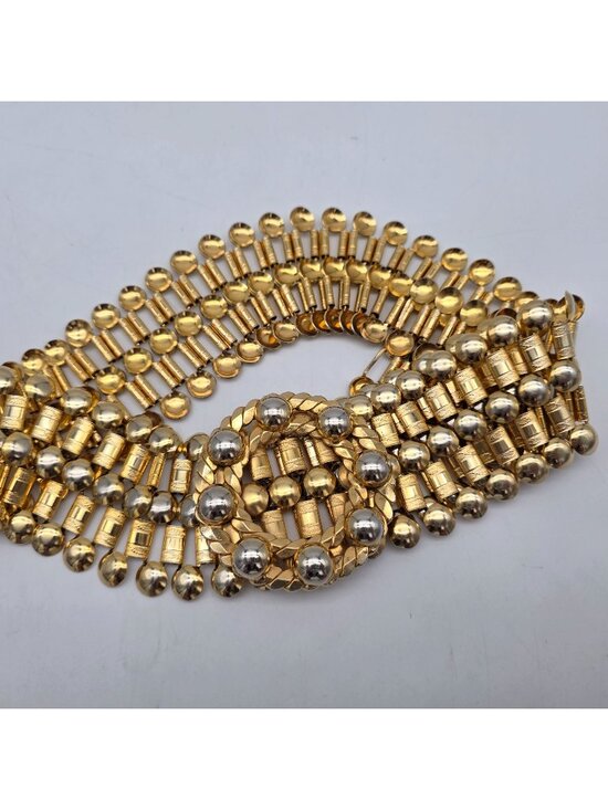 Unknown Accessories - Vintage Gold-Tone & Silver-Tone Metal Belt With Round Buckle 32" Long 3" Wide